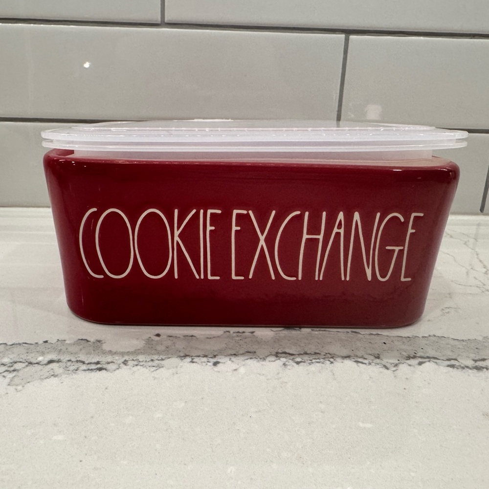 Rae Dunn 'Cookie Exchange' Ceramic Storage Container in Red with White Lettering